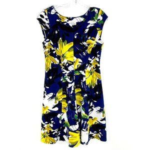 Signature by Robbie Bee‎ Dress Women Medium Blue Floral Bloom Fit & Flare